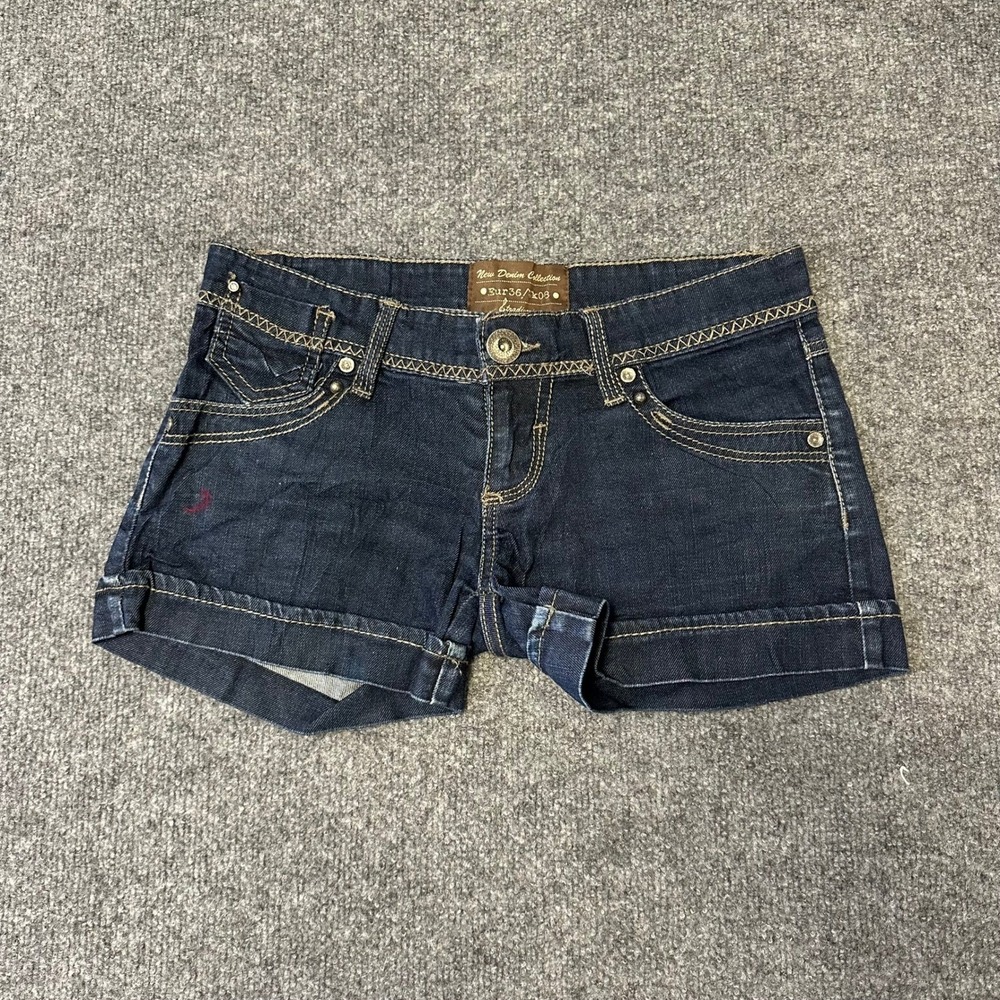 Stradivarius Denim Shorts Womens Size 36 Dark Wash Low Rise Cuffed Stretch Good